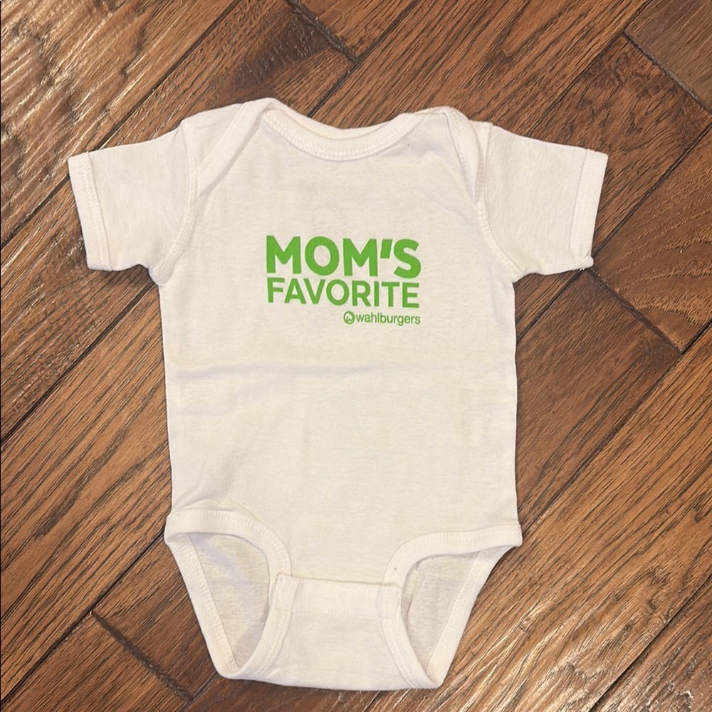 White  and Green One Piece Bodysuit with Bold Print Moms Favorite . Wahlburger